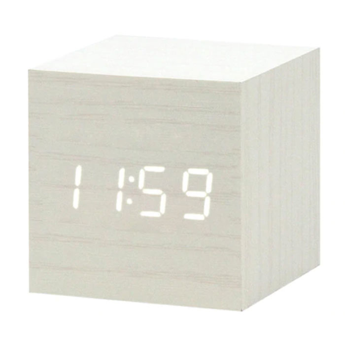 Reloj LED digital de madera - Despertador Despertador Snooze Ajuste de brillo Blanco