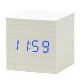 July's Song Horloge LED numérique en bois - Réveil Alarme Snooze Réglage de la luminosité Blanc
