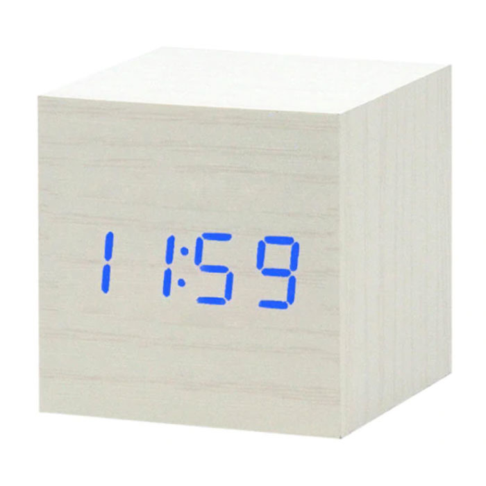 Drewniany Cyfrowy Zegar LED - Budzik Alarm Drzemka Regulacja jasności Biały