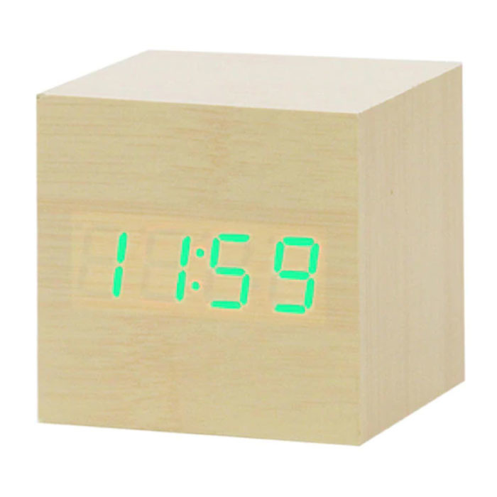 Drewniany Cyfrowy Zegar LED - Budzik Alarm Drzemka Regulacja Jasności Brązowy