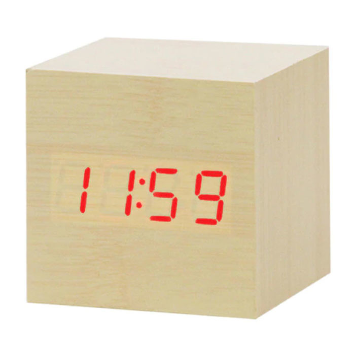 Wooden Digital LED Clock - Alarm Clock Alarm Snooze Brightness Adjustment Brown