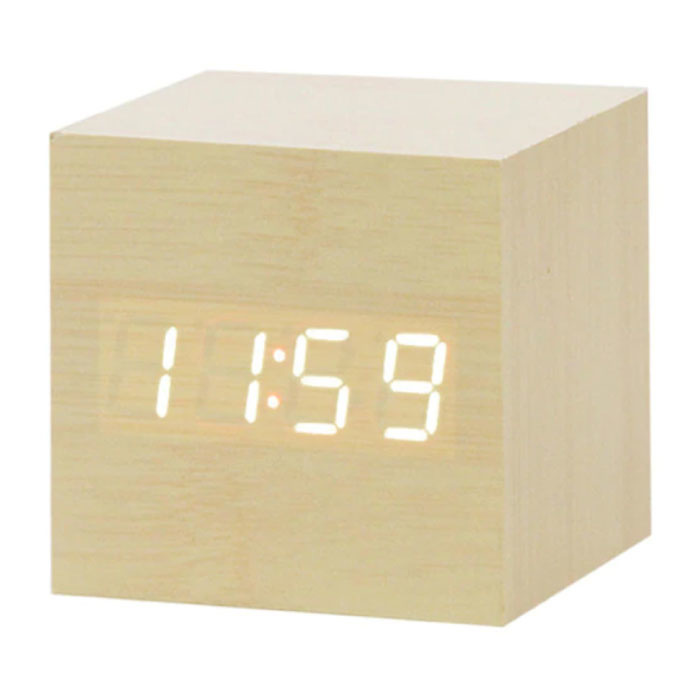 Drewniany Cyfrowy Zegar LED - Budzik Alarm Drzemka Regulacja Jasności Brązowy