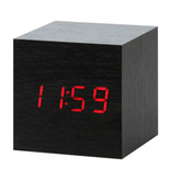 July's Song Digitale LED-Uhr aus Holz - Wecker Alarm Snooze Helligkeitseinstellung Schwarz