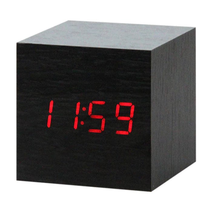 Drewniany Cyfrowy Zegar LED - Budzik Alarm Drzemka Regulacja jasności Czarny