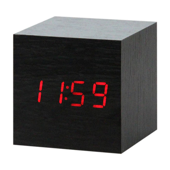 Horloge LED numérique en bois - Réveil Alarme Snooze Réglage de la luminosité Noir