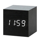 July's Song Digitale LED-Uhr aus Holz - Wecker Alarm Snooze Helligkeitseinstellung Schwarz