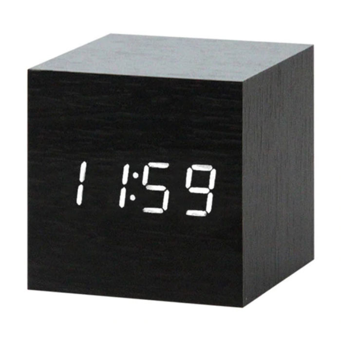 Reloj LED digital de madera - Reloj despertador Alarma Snooze Ajuste de brillo Negro