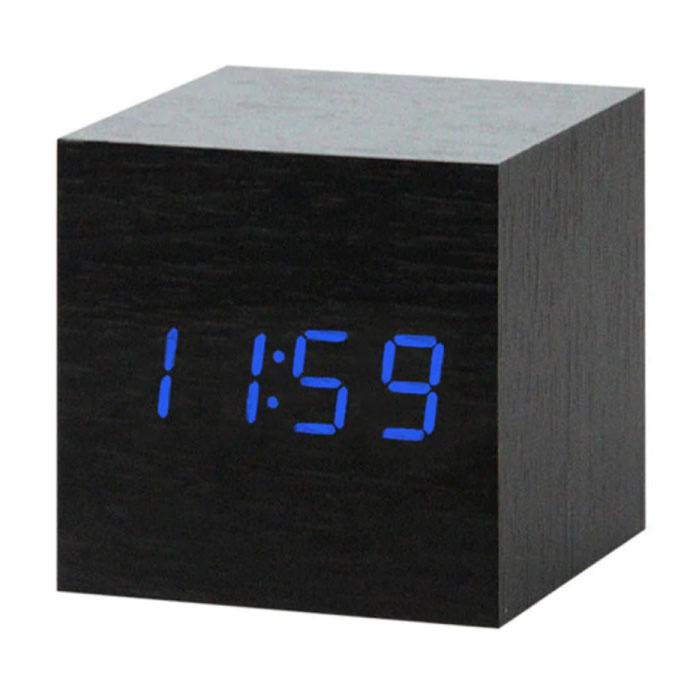Drewniany Cyfrowy Zegar LED - Budzik Alarm Drzemka Regulacja jasności Czarny