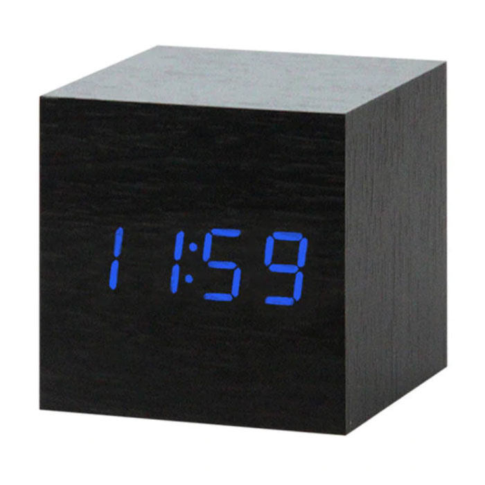 Reloj LED digital de madera - Reloj despertador Alarma Snooze Ajuste de brillo Negro