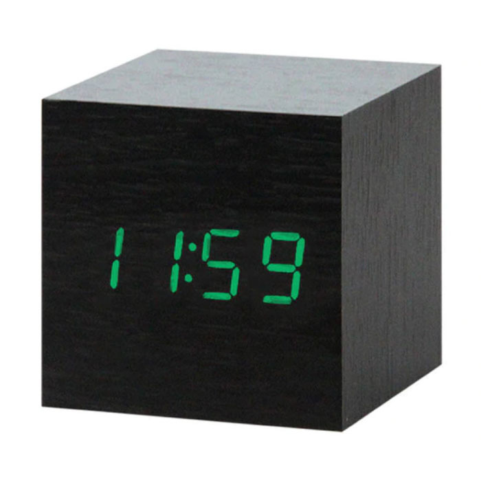 Horloge LED numérique en bois - Réveil Alarme Snooze Réglage de la luminosité Noir