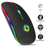 iMice Ratón para juegos RGB Bluetooth - Ergonómico ambidiestro óptico inalámbrico con ajuste de DPI - 1600 DPI - Negro