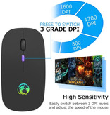 iMice Mouse gaming RGB Bluetooth - Wireless ottico ambidestro ergonomico con regolazione DPI - 1600 DPI - Nero