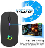 iMice Ratón para juegos RGB Bluetooth - Ergonómico ambidiestro óptico inalámbrico con ajuste de DPI - 1600 DPI - Negro