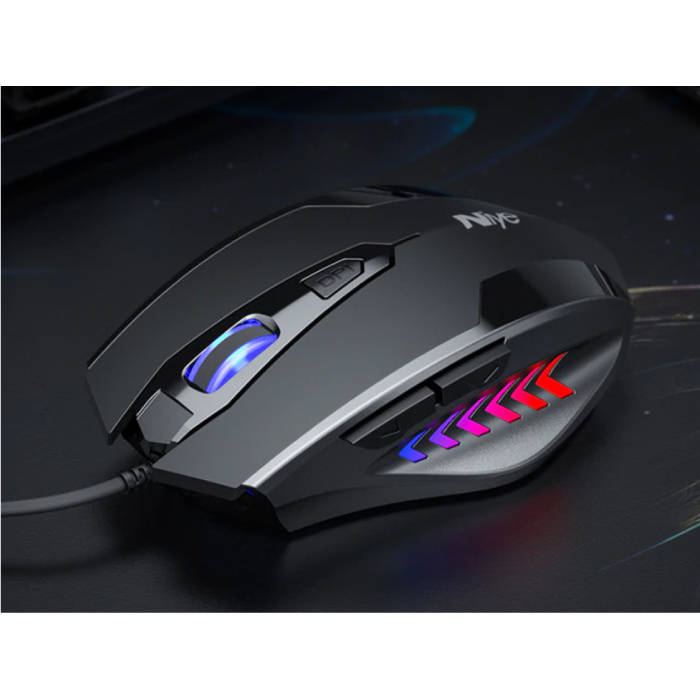 Mouse da gioco ottico cablato - Destro ed ergonomico con regolazione DPI - 2400 DPI - 6 pulsanti - Nero