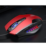 Niye Optische Gaming-Maus verkabelt - Rechtshänder und ergonomisch mit DPI-Einstellung - 2400 DPI - 6 Tasten - Rot