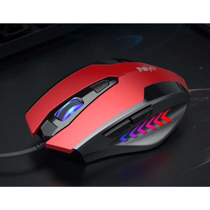 Mouse da gioco ottico cablato - Destro ed ergonomico con regolazione DPI - 2400 DPI - 6 pulsanti - Rosso