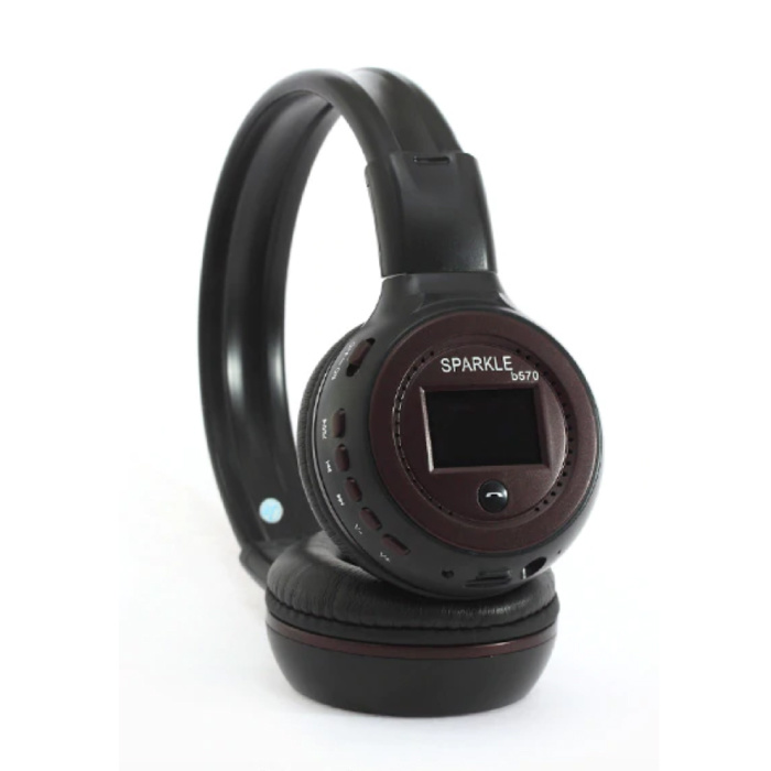 B570 Wireless Headphones with LED Display and FM Radio Bluetooth 5.0 Wireless Headphones Stereo Studio Brown