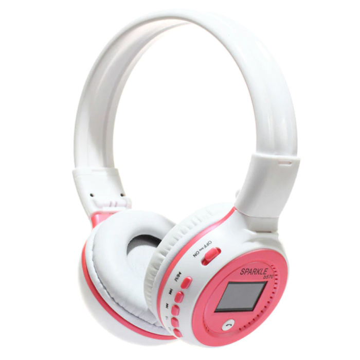 B570 Drahtlose Kopfhörer mit LED-Anzeige und UKW-Radio - Bluetooth 5.0 Drahtlose Kopfhörer Stereo Studio Pink