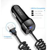 Raxfly Cargador de coche USB Lightning / Cargador de coche para iPhone con carga rápida de 2.4A - Negro