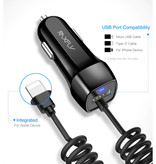 Raxfly Caricabatteria / caricabatteria da auto USB Lightning per iPhone con ricarica rapida da 2,4 A - nero