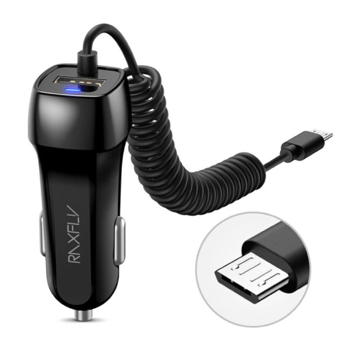 Cargador de coche / cargador de coche micro-USB con carga rápida de 2,4 A - Negro