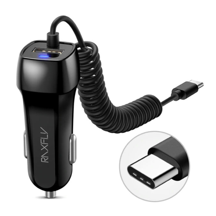 USB-C Car Charger / Carcharger with 2.4A Fast Charging - Black