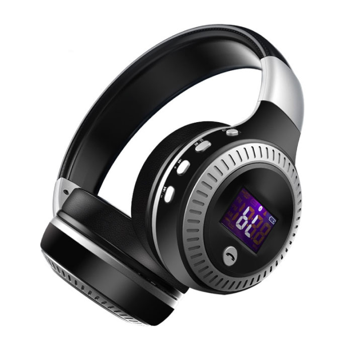 Auriculares inalámbricos B19 con pantalla LED y radio FM - Auriculares inalámbricos Bluetooth 5.0 Stereo Studio Silver