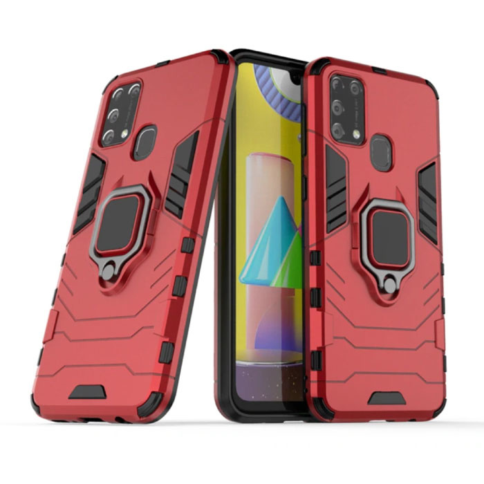 Funda Samsung Galaxy A71 - Funda magnética a prueba de golpes Cas TPU Rojo + Pata de cabra