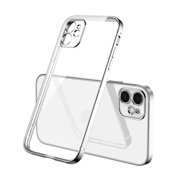 PUGB iPhone 8 Case Luxury Frame Bumper - Case Cover Silicone TPU Anti-Shock Silver