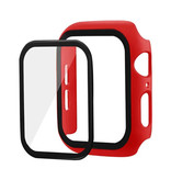 Stuff Certified® Carcasa completa para iWatch Series 44 mm - Carcasa y protector de pantalla - Carcasa rígida de vidrio templado TPU Rojo
