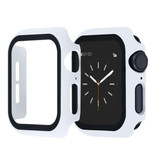 Stuff Certified® Volle Abdeckung für iWatch Serie 44mm - Gehäuse und Displayschutzfolie - Hartgehäuse aus gehärtetem Glas TPU Weiß