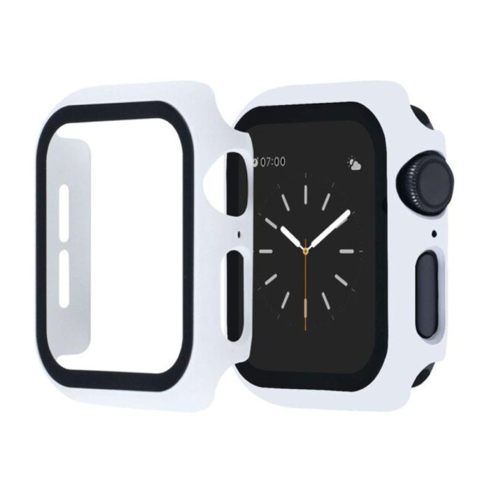 Full Cover voor iWatch Series 38mm - Hoesje en Screen Protector - Tempered Glass Hard Case TPU Wit