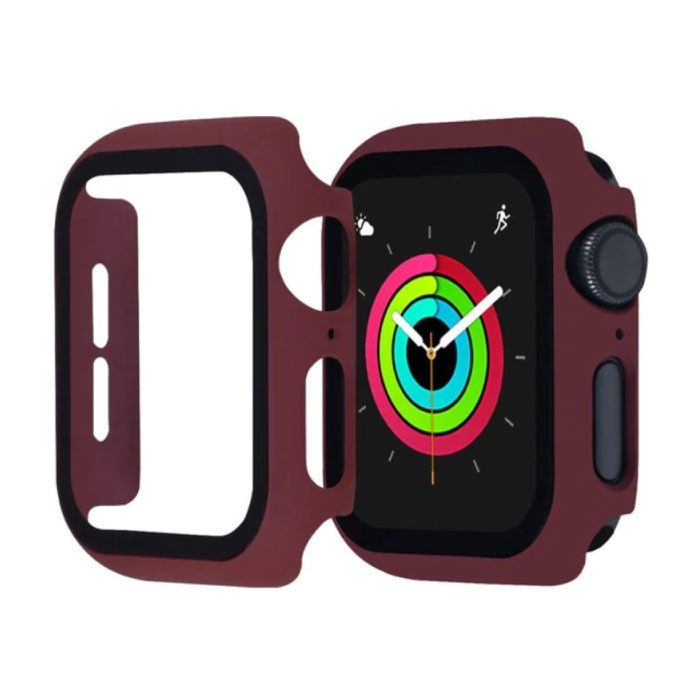 Full Cover for iWatch Series 44mm - Case and Screen Protector - Tempered Glass Hard Case TPU Brown