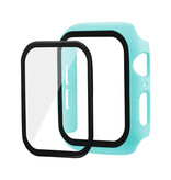 Stuff Certified® Cover completa per iWatch Series 42mm - Custodia e protezione schermo - Custodia rigida in vetro temperato TPU azzurro