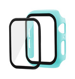 Stuff Certified® Carcasa completa para iWatch Series 40 mm - Carcasa y protector de pantalla - Carcasa rígida de vidrio templado TPU Azul claro