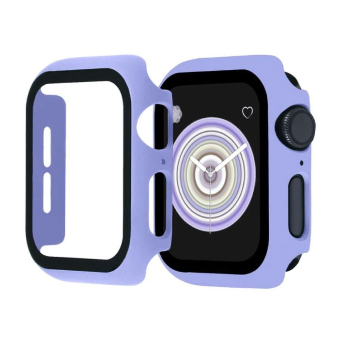 Funda completa para iWatch Series 38mm - Estuche y protector de pantalla - Estuche rígido de vidrio templado TPU Morado