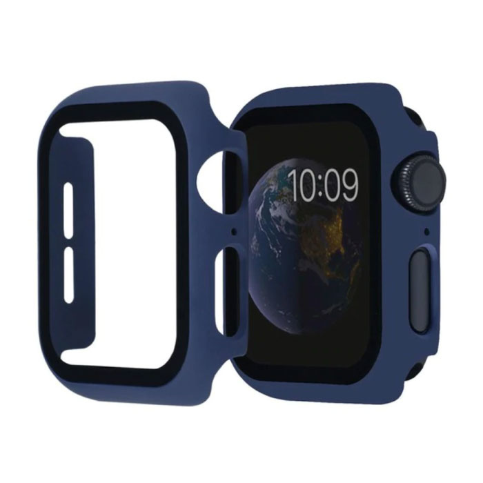 Full Cover for iWatch Series 38mm - Coque et protecteur d'écran - Coque rigide en verre trempé TPU Bleu