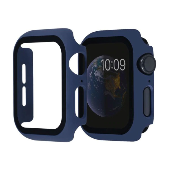 Full Cover voor iWatch Series 38mm - Hoesje en Screen Protector - Tempered Glass Hard Case TPU Blauw