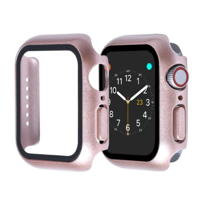 Full Cover voor iWatch Series 38mm - Hoesje en Screen Protector - Tempered Glass Hard Case TPU Rose Gold