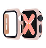 Stuff Certified® Carcasa completa para iWatch Series 44 mm - Carcasa y protector de pantalla - Carcasa rígida de vidrio templado TPU Rosa