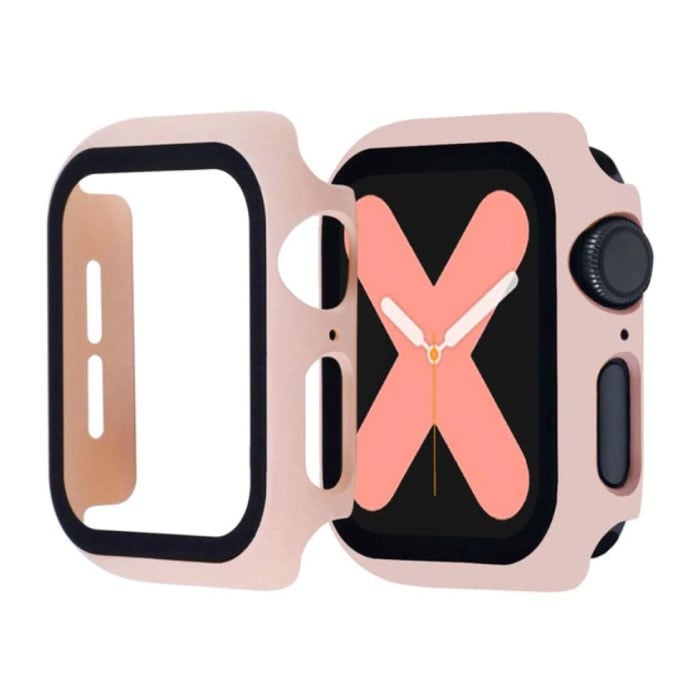 Full Cover voor iWatch Series 42mm - Hoesje en Screen Protector - Tempered Glass Hard Case TPU Roze