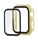 Stuff Certified® Carcasa completa para iWatch Series 44 mm - Carcasa y protector de pantalla - Carcasa rígida de vidrio templado TPU Amarillo