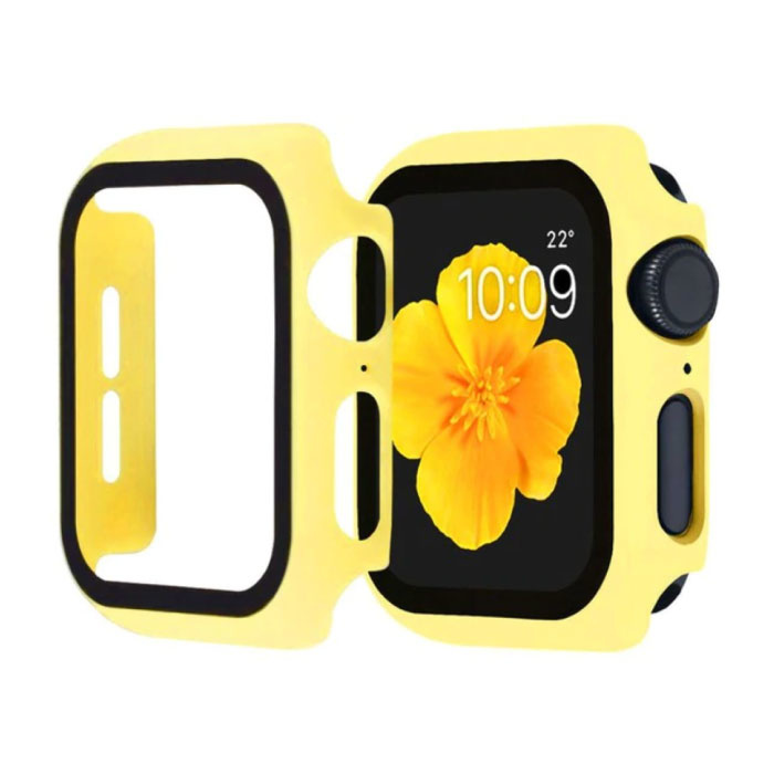 Carcasa completa para iWatch Series 40 mm - Carcasa y protector de pantalla - Carcasa rígida de vidrio templado TPU Amarillo