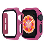 Stuff Certified® Carcasa completa para iWatch Series 44 mm - Carcasa y protector de pantalla - Carcasa rígida de vidrio templado TPU Rosa oscuro