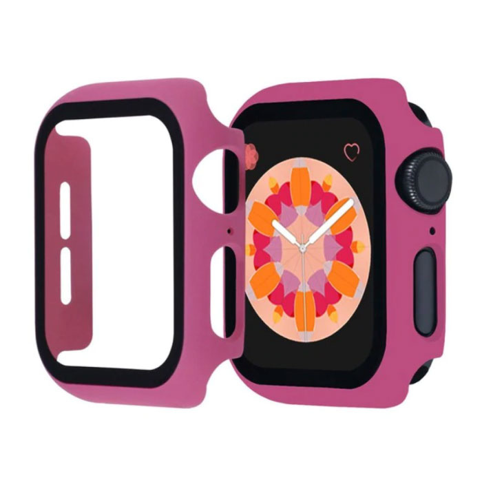 Full Cover for iWatch Series 38mm - Case and Screen Protector - Tempered Glass Hard Case TPU Dark Pink