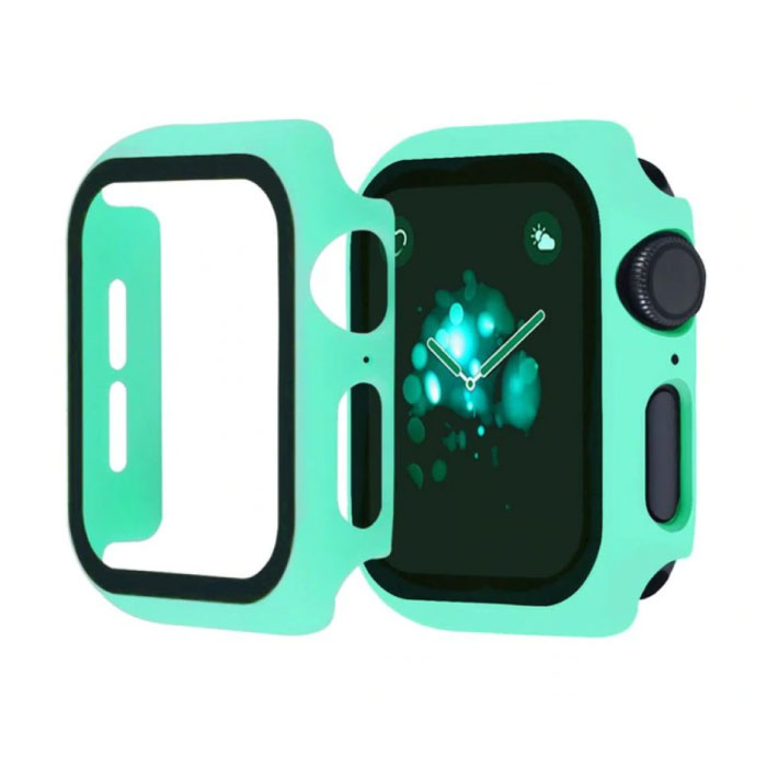 Cubierta completa para iWatch Series 44 mm - Carcasa y protector de pantalla - Carcasa rígida de vidrio templado TPU Aqua