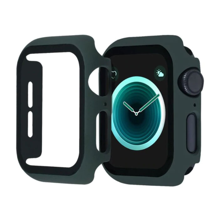 Carcasa completa para iWatch Series 44 mm - Carcasa y protector de pantalla - Carcasa rígida de vidrio templado TPU Verde oscuro