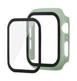 Stuff Certified® Volle Abdeckung für iWatch Serie 44 mm - Gehäuse und Displayschutzfolie - Hartglasgehäuse aus gehärtetem Glas TPU Hellgrün