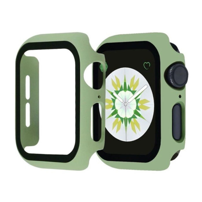 Cover completa per iWatch Series 44mm - Custodia e protezione schermo - Custodia rigida in vetro temperato TPU Verde chiaro