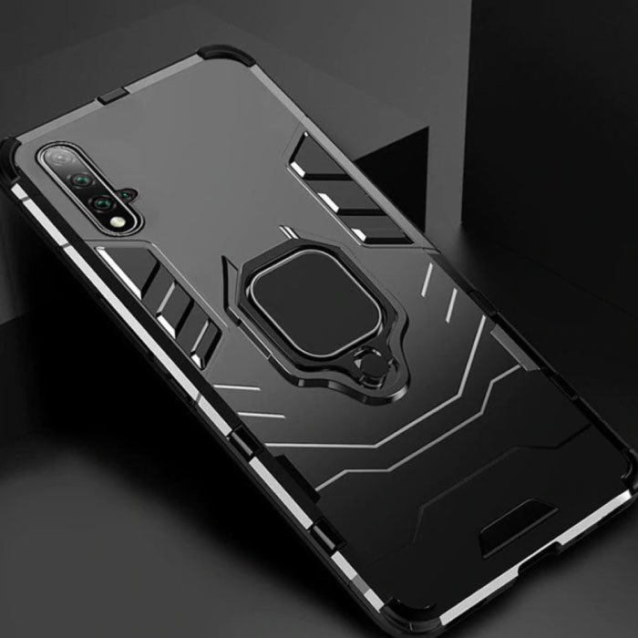 Custodia Huawei Honor 20 - Custodia magnetica antiurto Cover in TPU nera + cavalletto